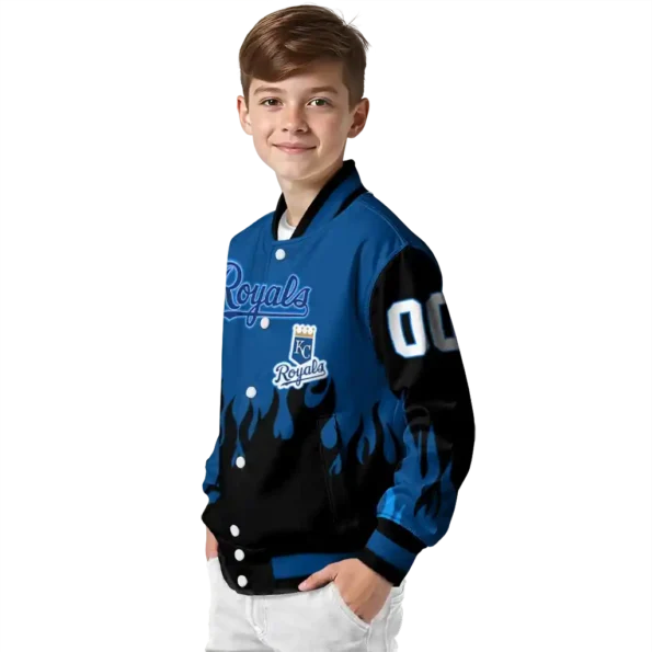 custom kansas city royals flame border royal blue black varsity jacket trendy