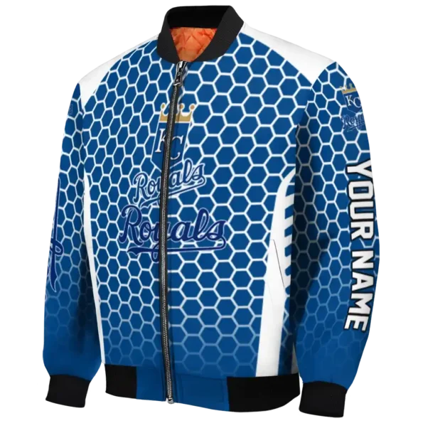 custom kansas city royals hexagon grid royal blue bomber jacket best selling