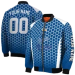 custom kansas city royals hexagon grid royal blue bomber jacket best selling