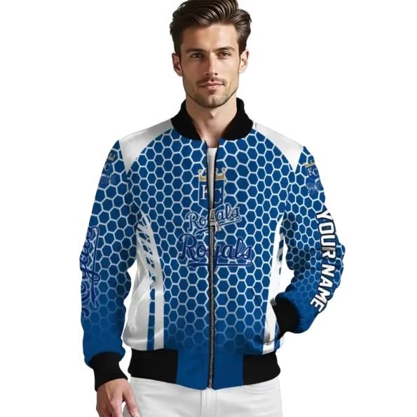 custom kansas city royals hexagon grid royal blue bomber jacket high quality