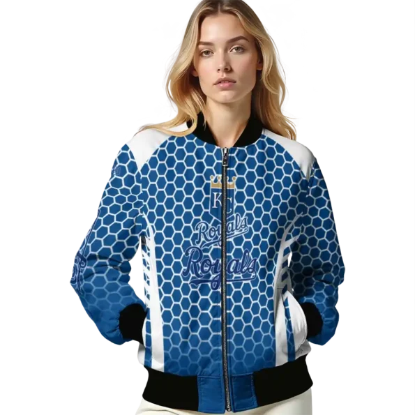 custom kansas city royals hexagon grid royal blue bomber jacket latest model
