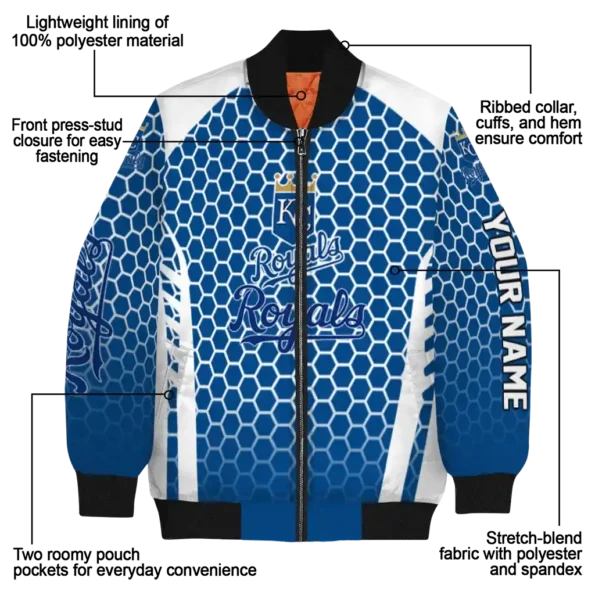 custom kansas city royals hexagon grid royal blue bomber jacket new arrival