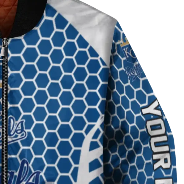 custom kansas city royals hexagon grid royal blue bomber jacket premium grade