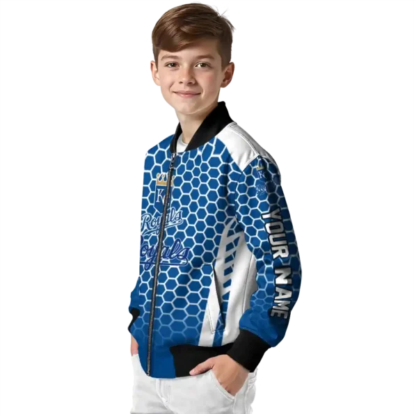 custom kansas city royals hexagon grid royal blue bomber jacket trendy