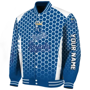 custom kansas city royals hexagon grid royal blue varsity jacket best selling