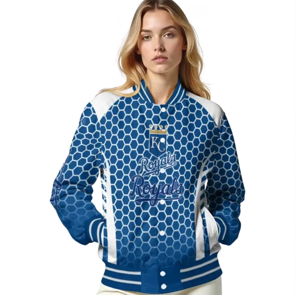 custom kansas city royals hexagon grid royal blue varsity jacket latest model
