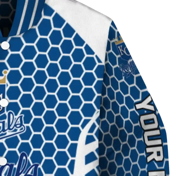 custom kansas city royals hexagon grid royal blue varsity jacket premium grade