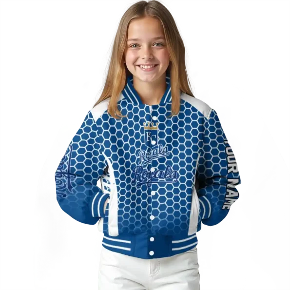 custom kansas city royals hexagon grid royal blue varsity jacket top rated