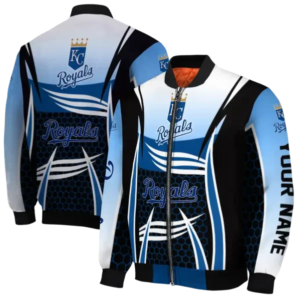 custom kansas city royals mesh effect royal blue black bomber jacket fashion forward