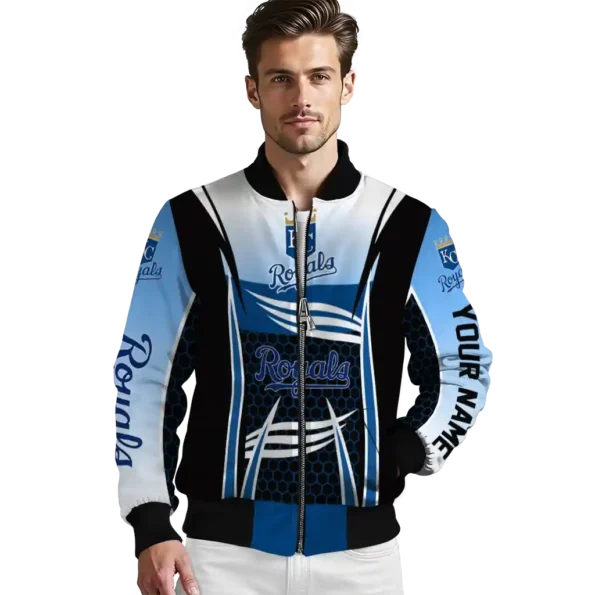 custom kansas city royals mesh effect royal blue black bomber jacket high quality