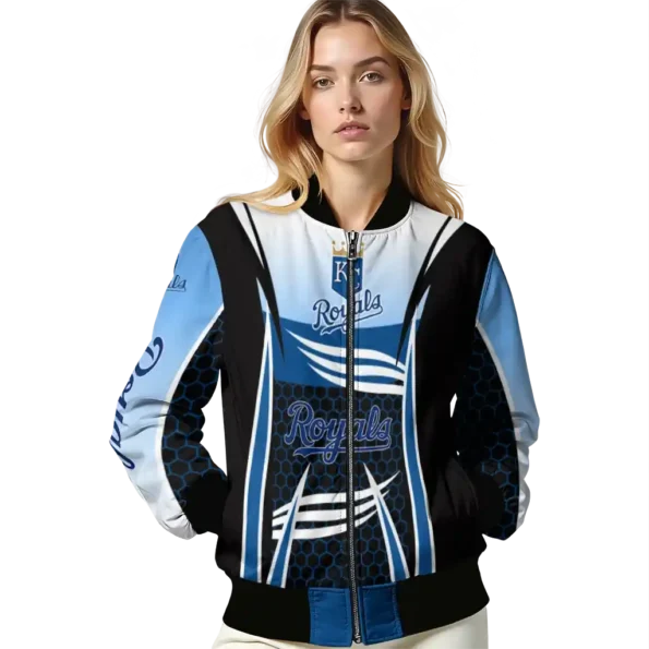 custom kansas city royals mesh effect royal blue black bomber jacket latest model