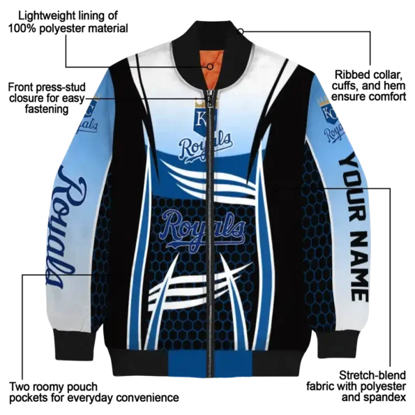 custom kansas city royals mesh effect royal blue black bomber jacket new arrival