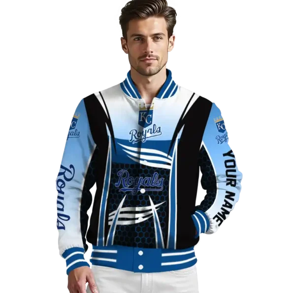 custom kansas city royals mesh effect royal blue black varsity jacket high quality