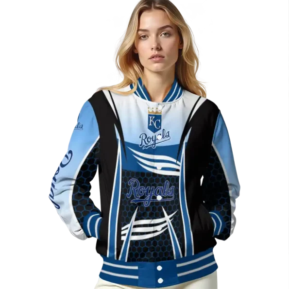 custom kansas city royals mesh effect royal blue black varsity jacket latest model