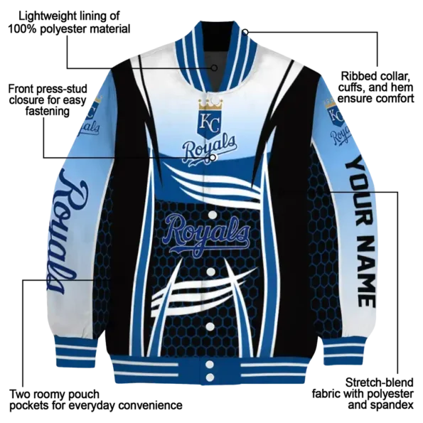 custom kansas city royals mesh effect royal blue black varsity jacket new arrival