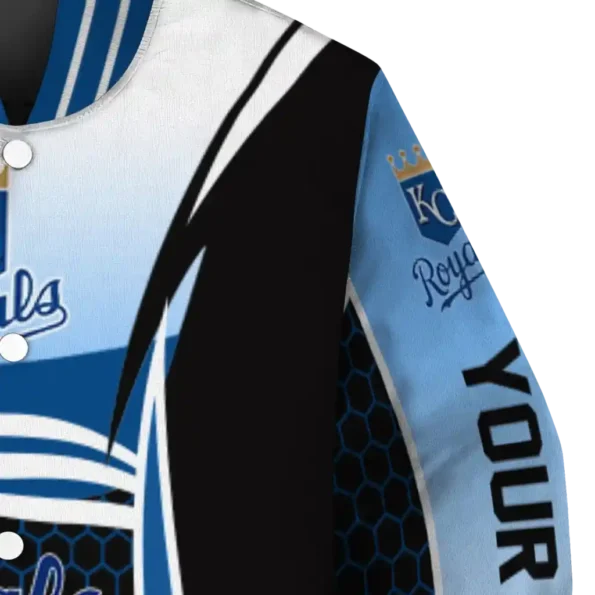 custom kansas city royals mesh effect royal blue black varsity jacket premium grade