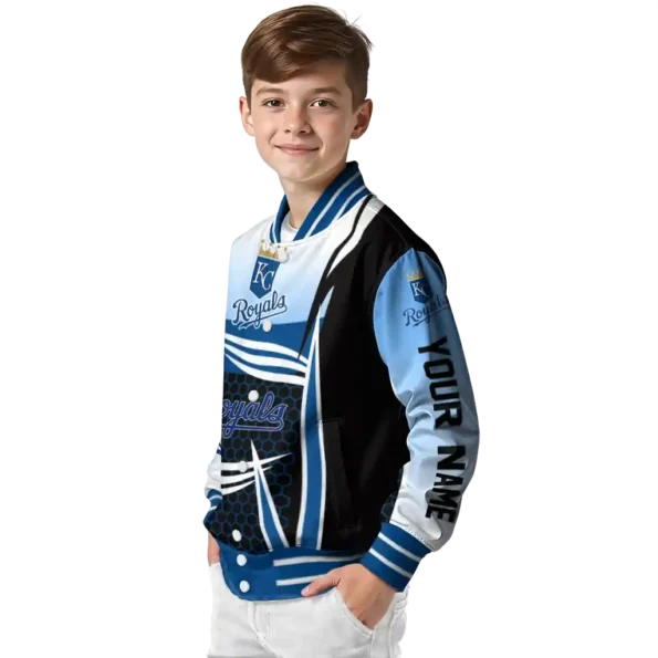 custom kansas city royals mesh effect royal blue black varsity jacket trendy