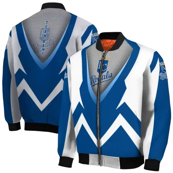 custom kansas city royals v stripes royal blue white bomber jacket fashion forward