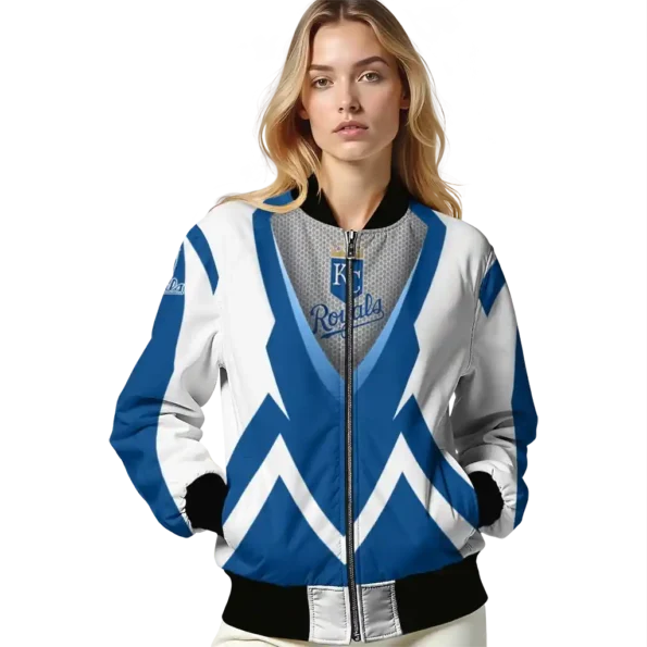 custom kansas city royals v stripes royal blue white bomber jacket latest model