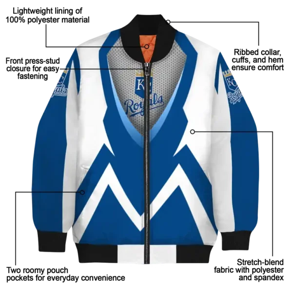 custom kansas city royals v stripes royal blue white bomber jacket new arrival