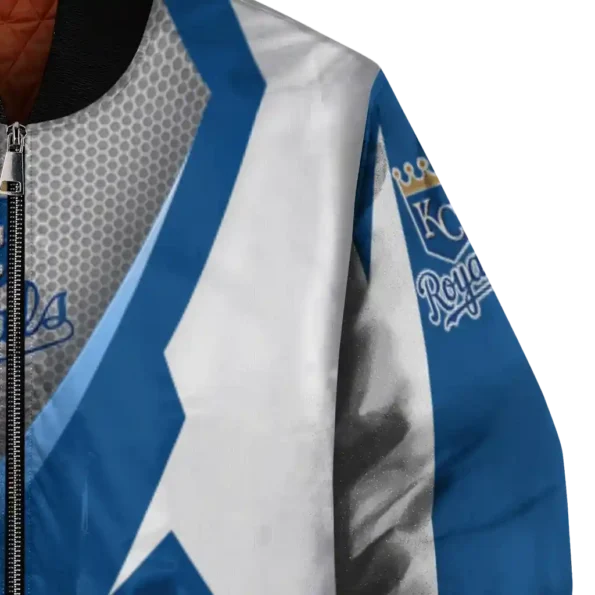 custom kansas city royals v stripes royal blue white bomber jacket premium grade