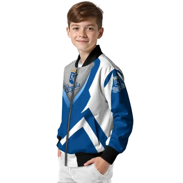 custom kansas city royals v stripes royal blue white bomber jacket trendy