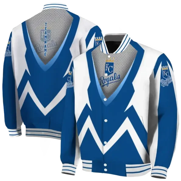 custom kansas city royals v stripes royal blue white varsity jacket fashion forward
