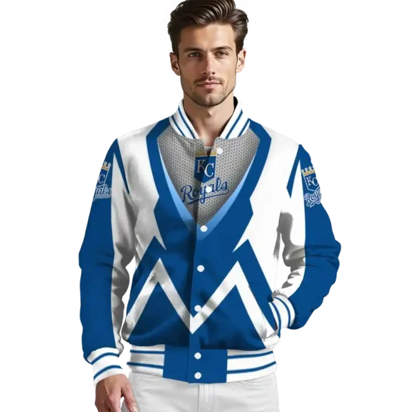 custom kansas city royals v stripes royal blue white varsity jacket high quality
