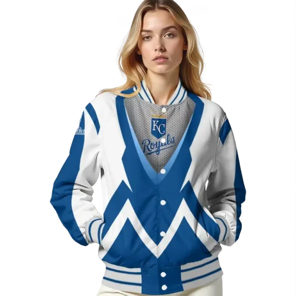 custom kansas city royals v stripes royal blue white varsity jacket latest model
