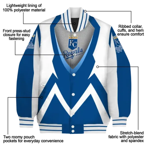 custom kansas city royals v stripes royal blue white varsity jacket new arrival