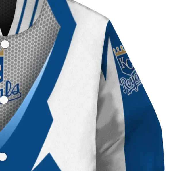 custom kansas city royals v stripes royal blue white varsity jacket premium grade