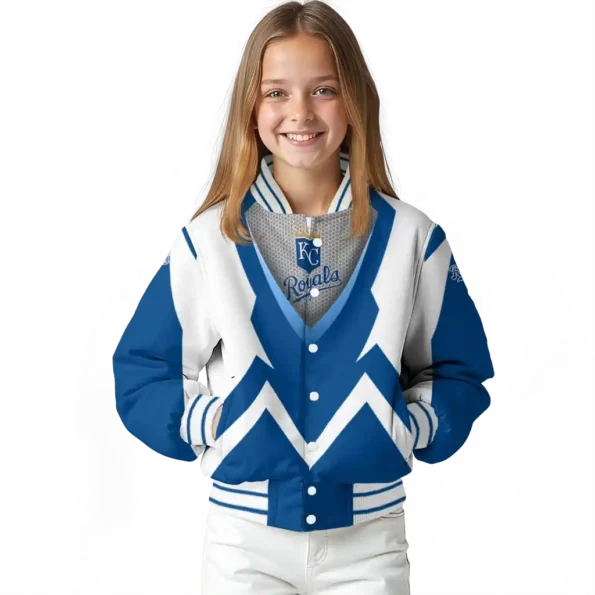 custom kansas city royals v stripes royal blue white varsity jacket top rated