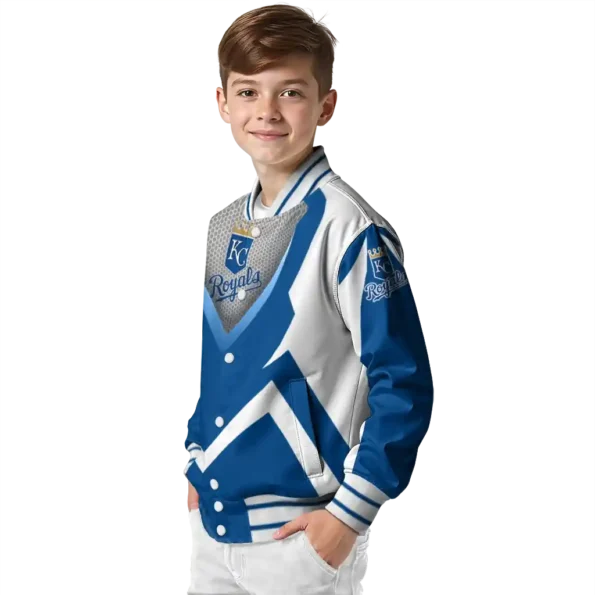 custom kansas city royals v stripes royal blue white varsity jacket trendy