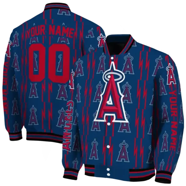custom los angeles angels bolt stripe blue varsity jacket fashion forward