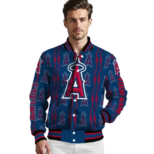 custom los angeles angels bolt stripe blue varsity jacket high quality