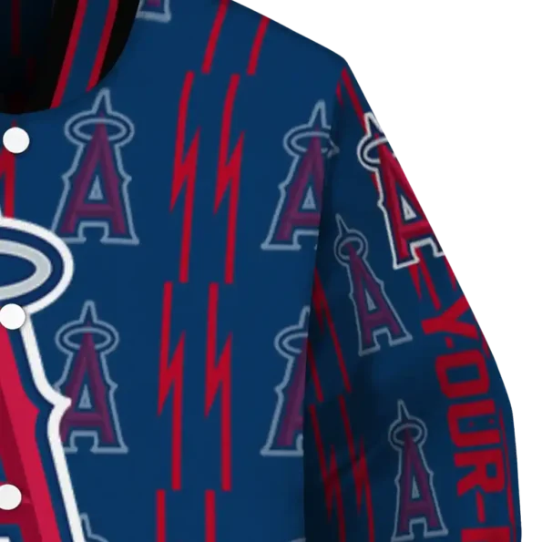 custom los angeles angels bolt stripe blue varsity jacket premium grade