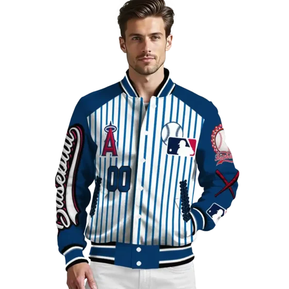 custom los angeles angels eagle baseball blue white varsity jacket high quality