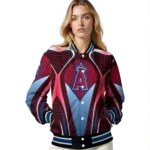 custom los angeles angels mesh chest red crocs black varsity jacket best selling