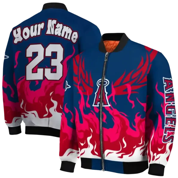 custom los angeles angels winged blaze blue white bomber jacket fashion forward