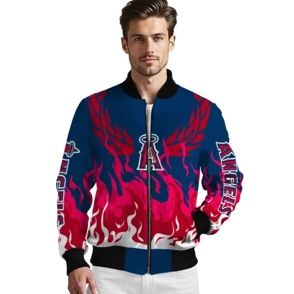 custom los angeles angels winged blaze blue white bomber jacket high quality