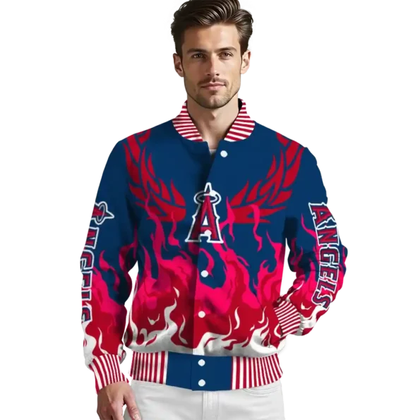 custom los angeles angels winged blaze blue white varsity jacket high quality