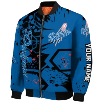 custom los angeles dodgers hexagon cluster blue black bomber jacket best selling