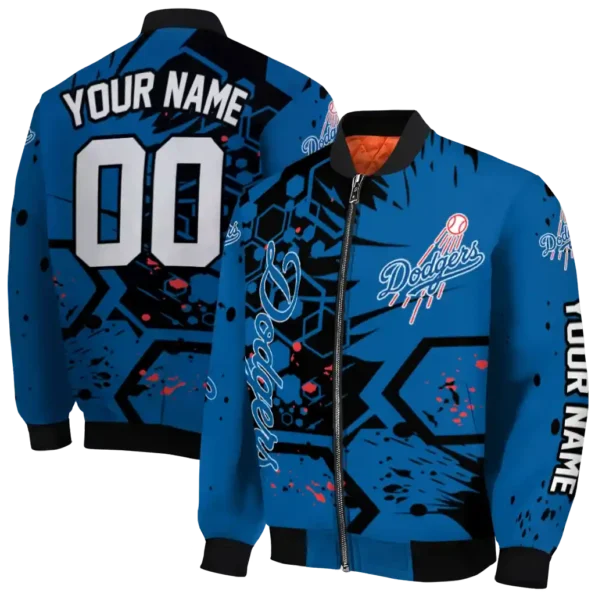 custom los angeles dodgers hexagon cluster blue black bomber jacket fashion forward