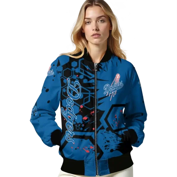custom los angeles dodgers hexagon cluster blue black bomber jacket latest model