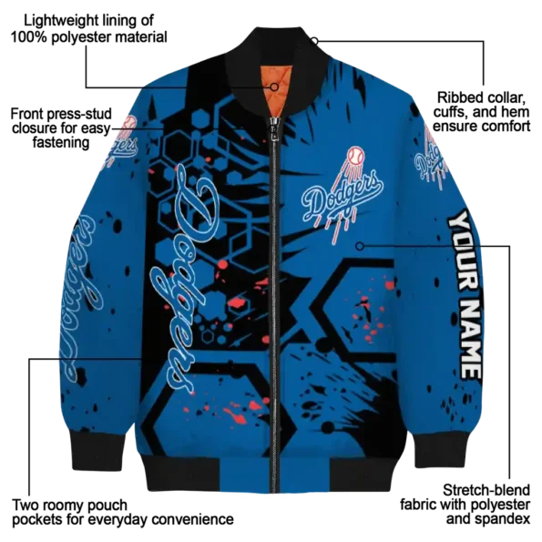 custom los angeles dodgers hexagon cluster blue black bomber jacket new arrival