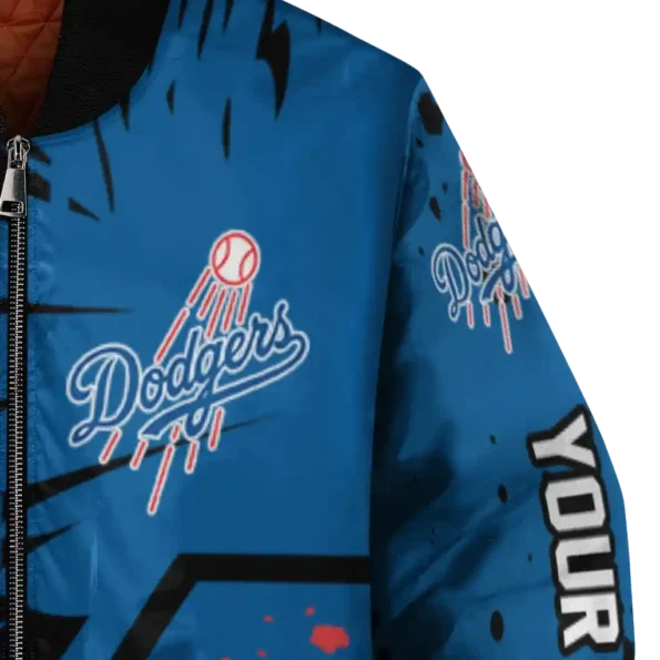 custom los angeles dodgers hexagon cluster blue black bomber jacket premium grade