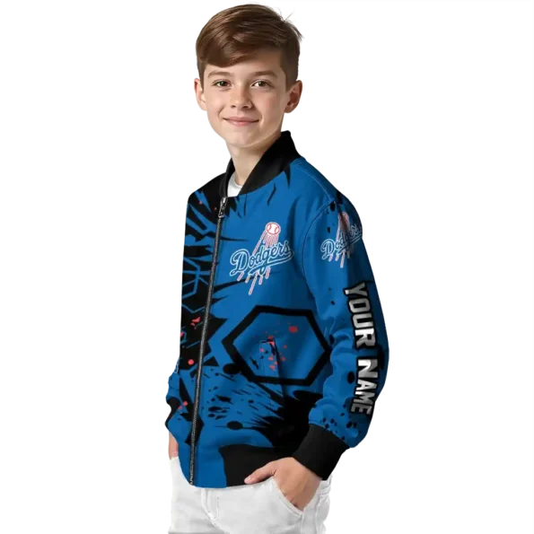 custom los angeles dodgers hexagon cluster blue black bomber jacket trendy