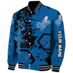 custom los angeles dodgers hexagon cluster blue black varsity jacket best selling