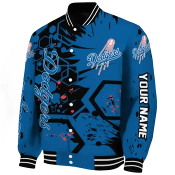 custom los angeles dodgers hexagon cluster blue black varsity jacket best selling
