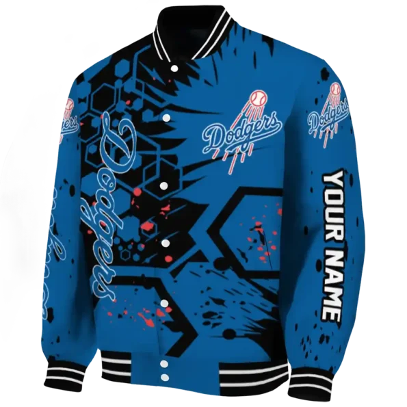 custom los angeles dodgers hexagon cluster blue black varsity jacket best selling